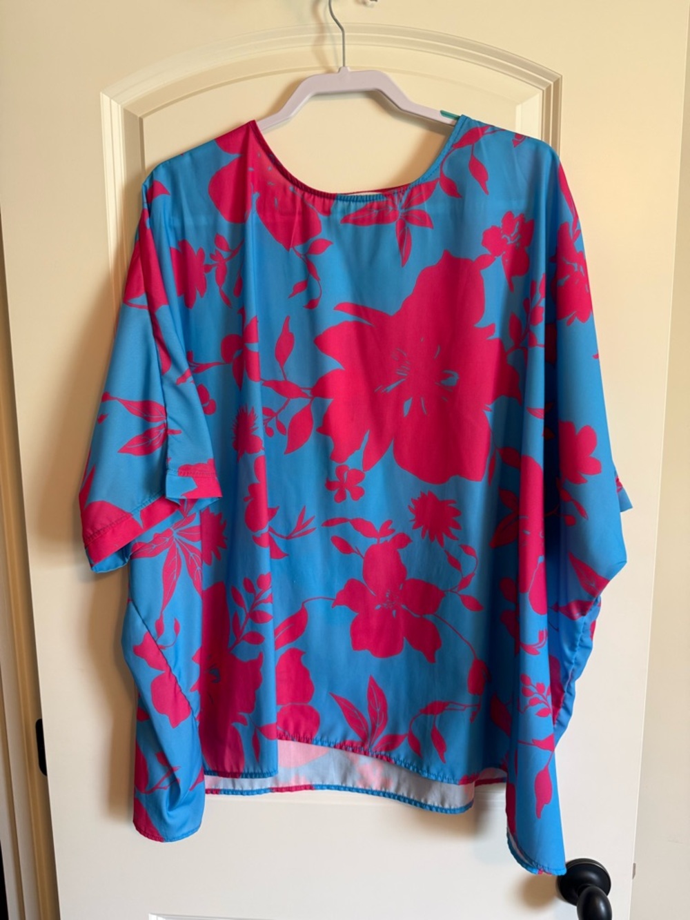 First Love Blue Pink Floral Dolman Sleeve Blouse Top Size XL